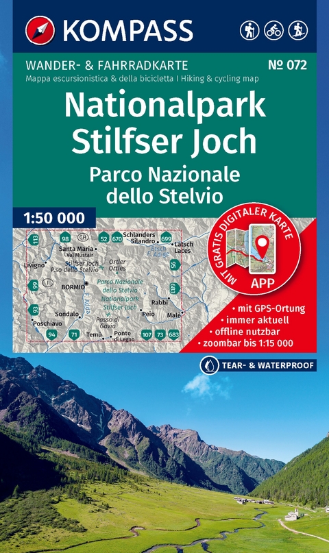 KOMPASS Wanderkarte 072 Nationalpark Stilfser Joch / Parco Nazionale dello Stelvio 1:50.000