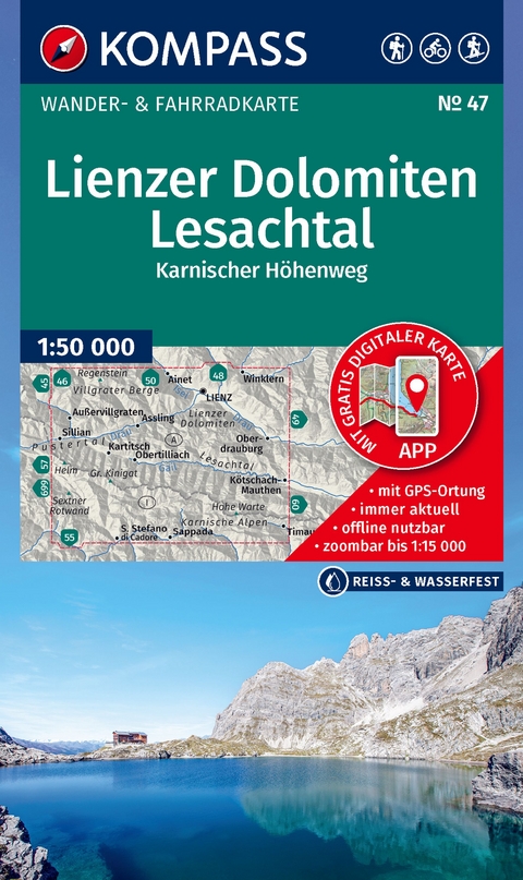 KOMPASS Wanderkarte 47 Lienzer Dolomiten, Lesachtal, Karnischer Höhenweg 1:50.000