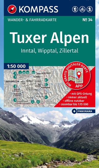 KOMPASS Wanderkarte 34 Tuxer Alpen, Inntal, Wipptal, Zillertal 1:50.000
