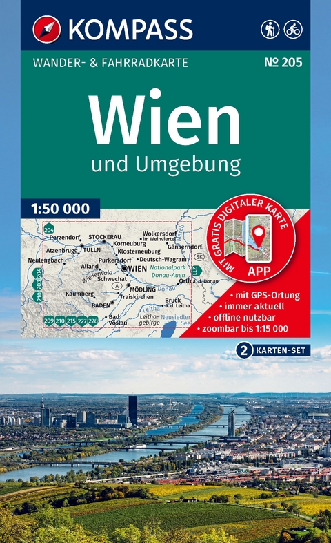 KOMPASS Wanderkarten-Set 205 Wien und Umgebung (2 Karten) 1:50.000