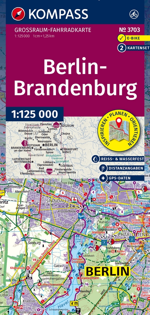 KOMPASS Großraum Fahrradkarte 3703 Berlin-Brandenburg 1:125.000