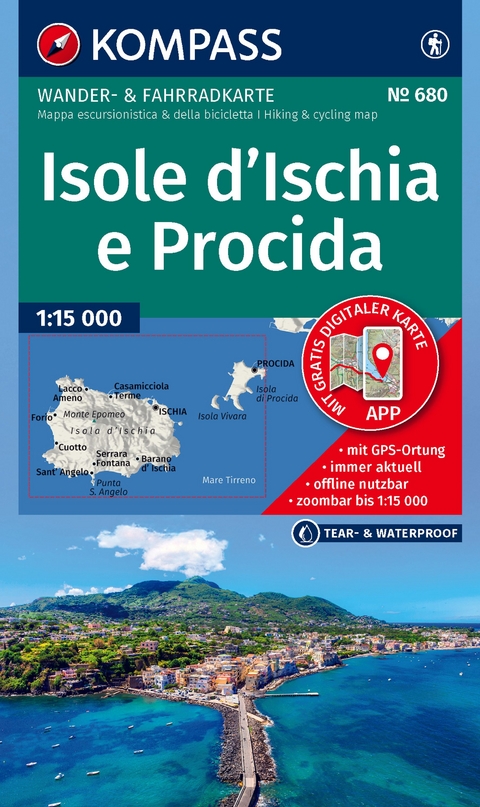 KOMPASS Wanderkarte 680 Isole d' Ischia e Procida 1:15.000