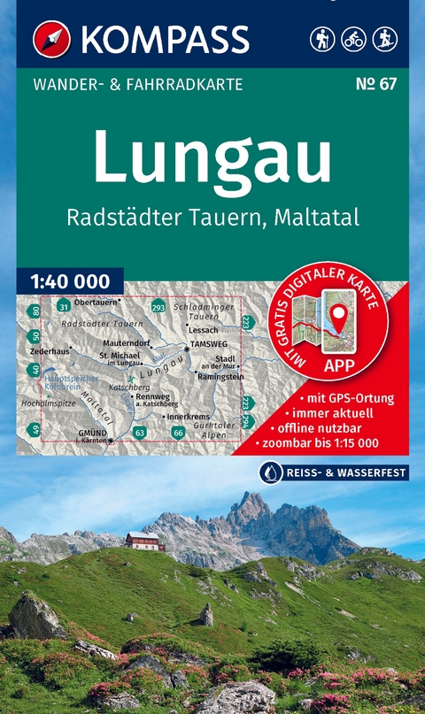 KOMPASS Wanderkarte 67 Lungau, Radstädter Tauern, Maltatal 1:40.000