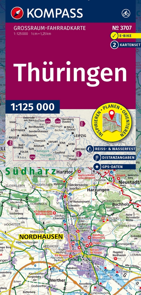 KOMPASS Großraum Fahrradkarte 3707 Thüringen 1:125.000