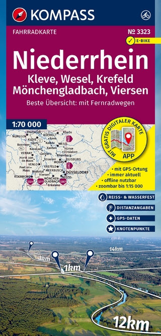 KOMPASS Fahrradkarte 3323 Niederrhein, Kleve, Wesel, Krefeld, Mönchengladbach, Viersen mit Knotenpunkten 1:70.000