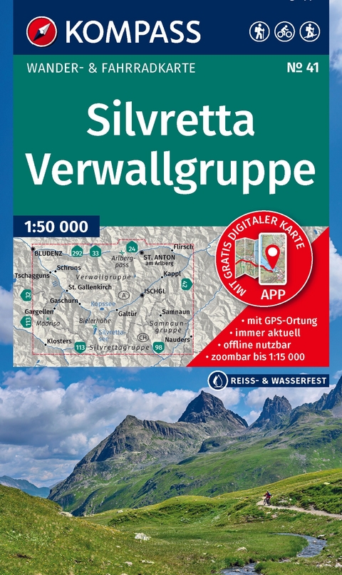 KOMPASS Wanderkarte 41 Silvretta, Verwallgruppe 1:50.000