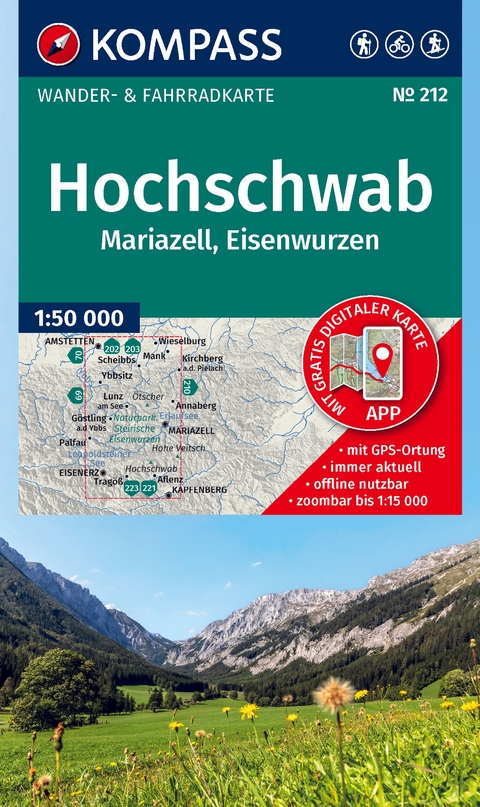 KOMPASS Wanderkarte 212 Hochschwab, Mariazell, Eisenwurzen 1:50.000