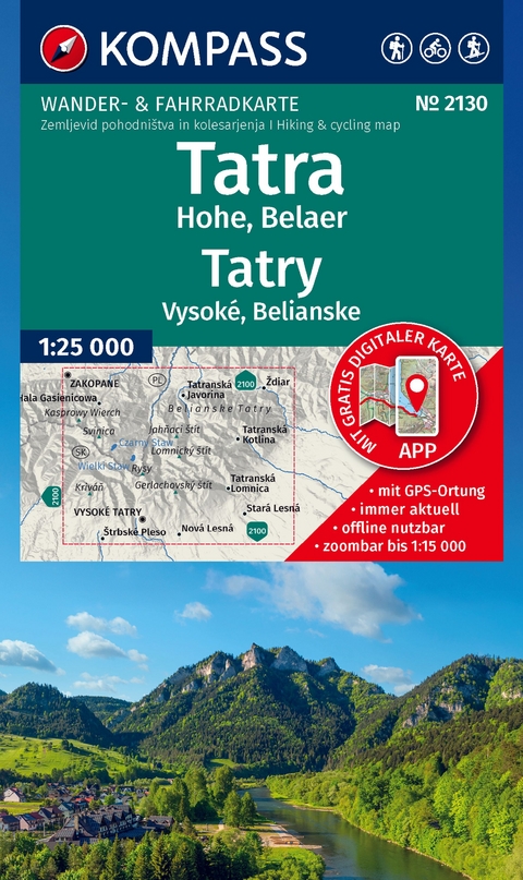 KOMPASS Wanderkarte 2130 Tatra Hohe, Belaer / Tatry, Vysok&eacute;, Belianske 1:25.000