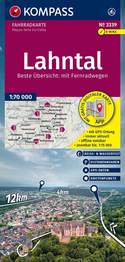 KOMPASS Fahrradkarte 3339 Lahntal mit Knotenpunkten 1:70.000