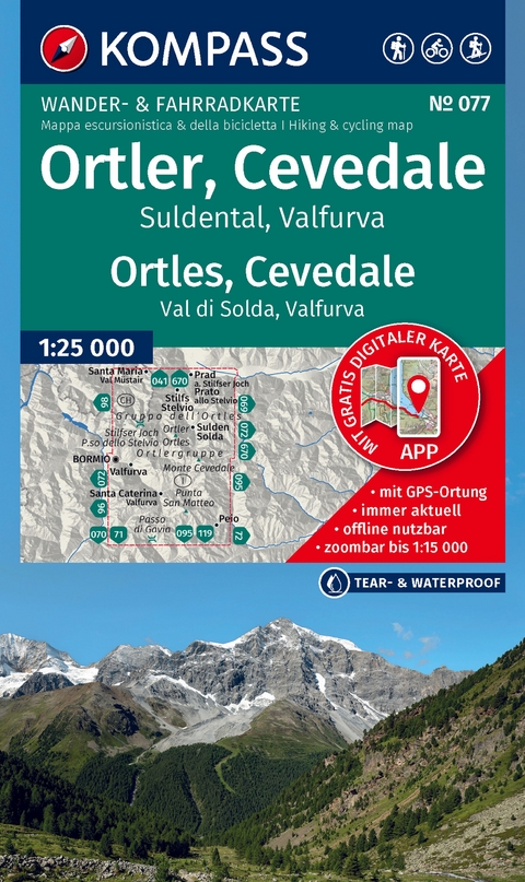 KOMPASS Wanderkarte 077 Ortler, Cevedale, Suldental, Valfurva / Ortles, Cevedale, Val di Solda, Valfura 1:25.000