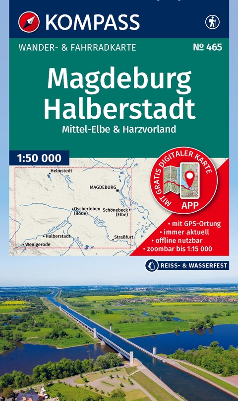 KOMPASS Wanderkarte 465 Magdeburg, Halberstadt, Mittel-Elbe & Harzvorland 1:50.000