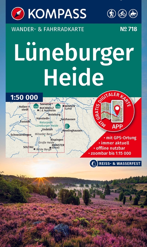 KOMPASS Wanderkarte 718 Lüneburger Heide 1:50.000
