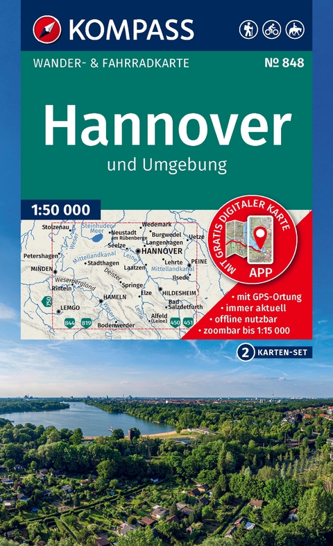 KOMPASS Wanderkarten-Set 848 Hannover und Umgebung (2 Karten) 1:50.000