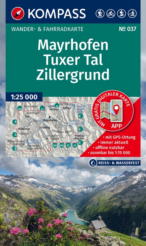 KOMPASS Wanderkarte 037 Mayrhofen, Tuxer Tal, Zillergrund 1:25.000
