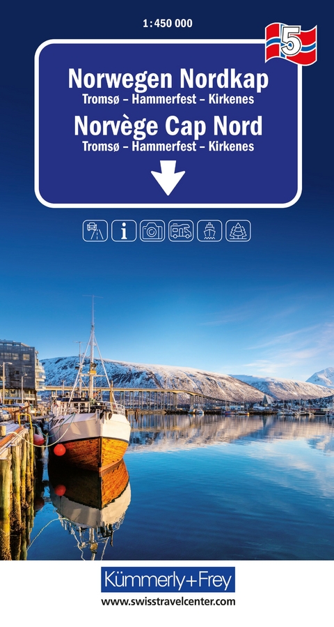 K&uuml;mmerly+Frey Regional-Strassenkarte 5 Norwegen Nordkap 1:450.000