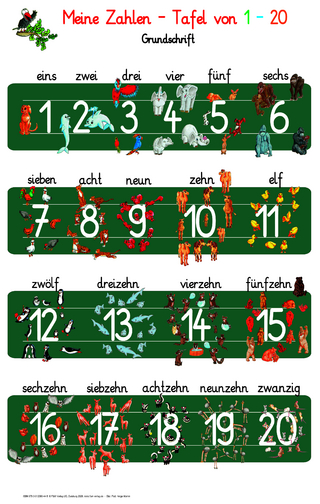 Meine Zahlen-Tafel von 1-20 Grundschrift