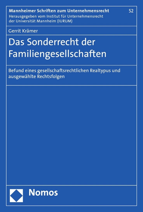 Das Sonderrecht der Familiengesellschaften - Gerrit Kr&auml;mer