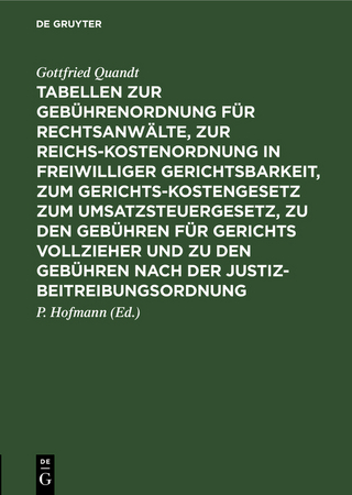 Tabellen zur Gebührenordnung für Rechtsanwälte, zur Reichskostenordnung in freiwilliger Gerichtsbarkeit, zum Gerichtskostengesetz zum Umsatzsteuergesetz, zu den Gebühren für Gerichts vollzieher und zu den Gebühren nach der Justizbeitreibungsordnung