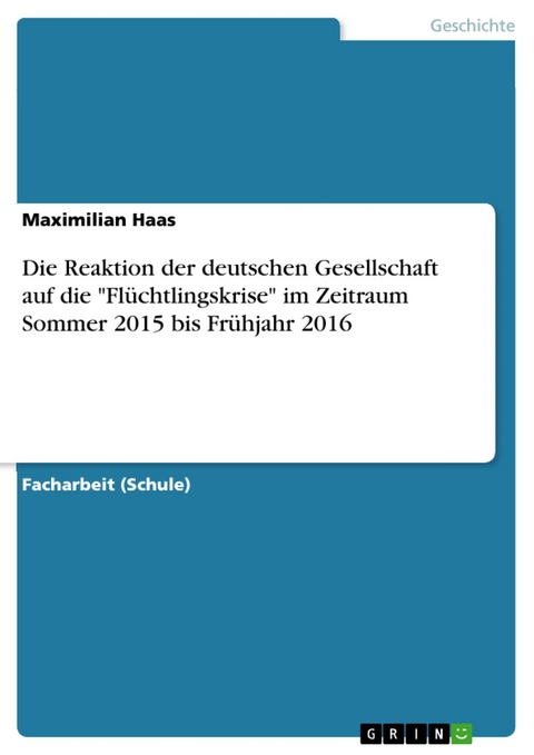 Die Reaktion der deutschen Gesellschaft auf die "Flüchtlingskrise" im Zeitraum Sommer 2015 bis Frühjahr 2016 - Maximilian Haas