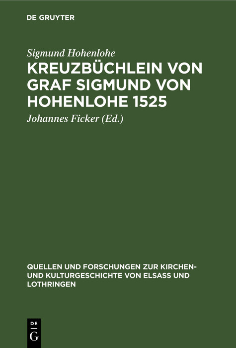 Kreuzb&uuml;chlein von Graf Sigmund von Hohenlohe 1525 - Sigmund Hohenlohe
