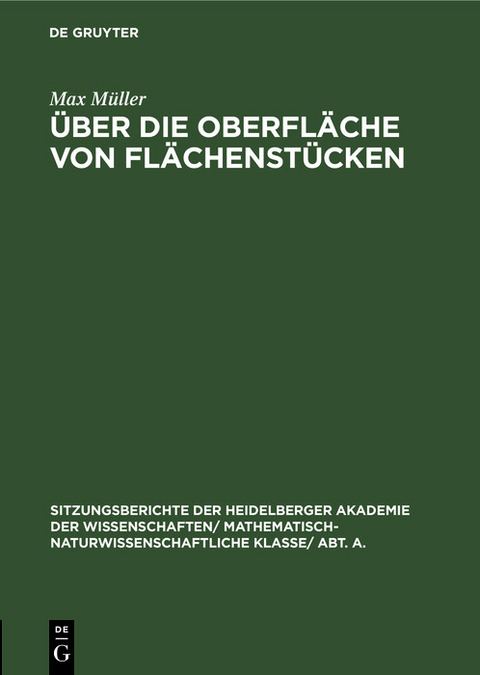 &Uuml;ber die Oberfl&auml;che von Fl&auml;chenst&uuml;cken - Max M&uuml;ller