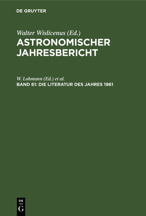 Die Literatur des Jahres 1961 - 