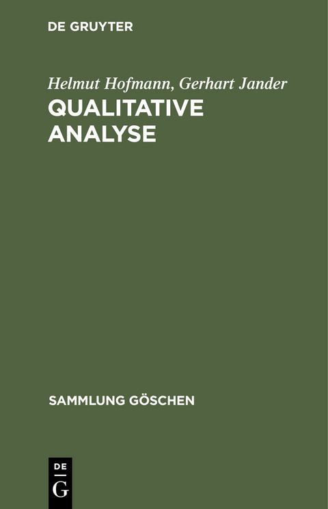 Qualitative Analyse - Helmut Hofmann, Gerhart Jander