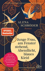 Junge Frau, am Fenster stehend, Abendlicht, blaues Kleid - Alena Schr&ouml;der