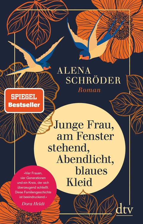 Junge Frau, am Fenster stehend, Abendlicht, blaues Kleid - Alena Schr&ouml;der