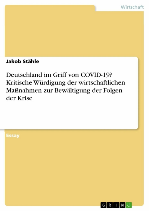 Deutschland im Griff von COVID-19? Kritische W&uuml;rdigung der wirtschaftlichen Ma&szlig;nahmen zur Bew&auml;ltigung der Folgen der Krise - Jakob St&auml;hle