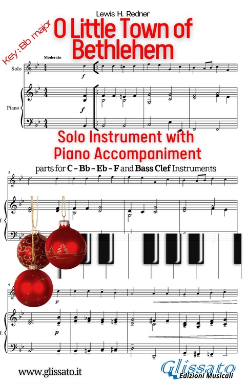 O Little Town of Bethlehem (in Bb) for solo instrument w/ piano - Lewis H. Redner