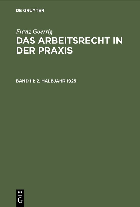 2. Halbjahr 1925 - Franz Goerrig