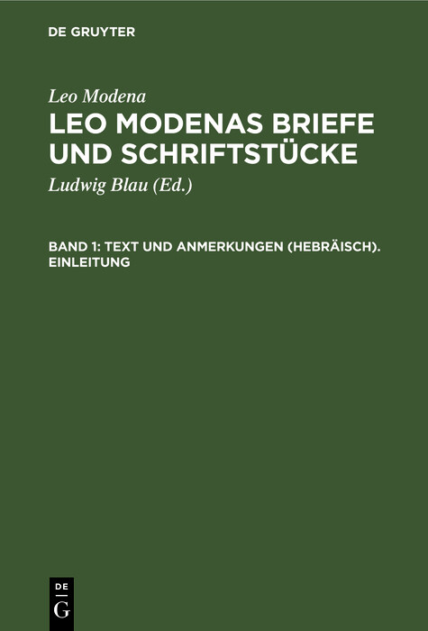 Text und Anmerkungen (Hebr&auml;isch). Einleitung - Leo Modena