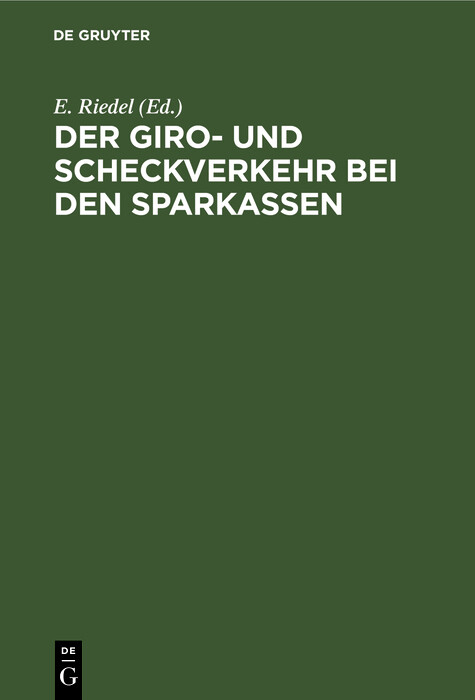 Der Giro- und Scheckverkehr bei den Sparkassen - 