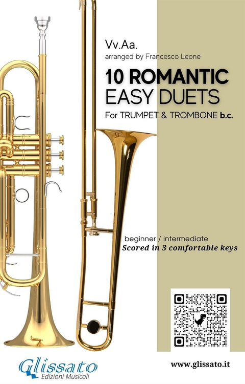 Trumpet & Trombone duets book | 10 Easy Romantic Pieces scored in 3 comfortable keys - Johannes Brahms, Antonin Dvorak, Modest Mussorgsky, Niccol&ograve; Paganini, Anton Rubinstein, Robert Schumann, a cura di Francesco Leone, Ludwig Van Beethoven
