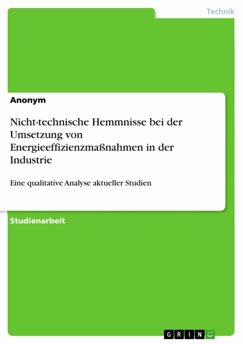 Nicht-technische Hemmnisse bei der Umsetzung von Energieeffizienzma&szlig;nahmen in der Industrie