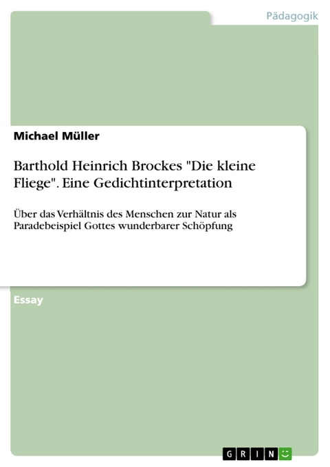 Barthold Heinrich Brockes "Die kleine Fliege". Eine Gedichtinterpretation - Michael Müller