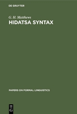 Hidatsa Syntax - G. H. Matthews