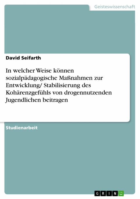 In welcher Weise k&ouml;nnen sozialp&auml;dagogische Ma&szlig;nahmen zur Entwicklung/ Stabilisierung des Koh&auml;renzgef&uuml;hls von drogennutzenden Jugendlichen beitragen - David Seifarth