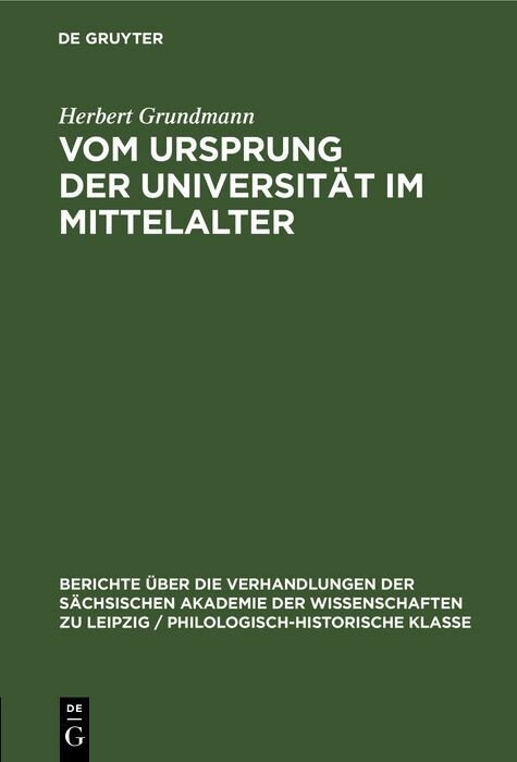 Vom Ursprung der Universit&auml;t im Mittelalter - Herbert Grundmann