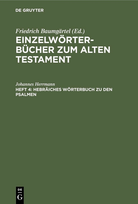 Hebr&auml;iches W&ouml;rterbuch zu den Psalmen - Johannes Herrmann