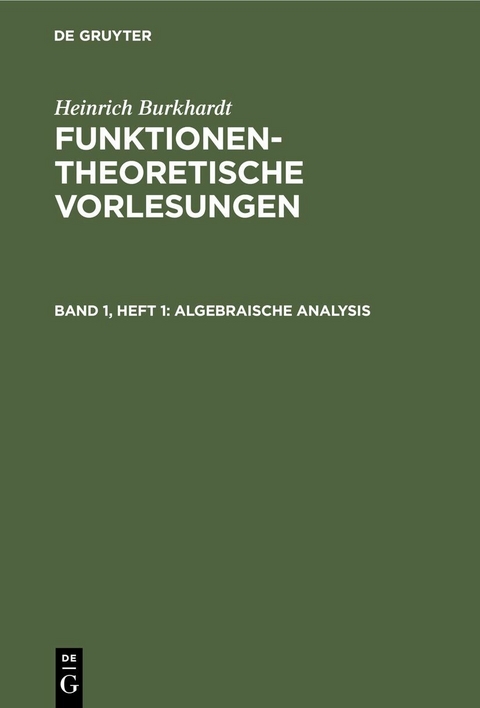 Algebraische Analysis - Heinrich Burkhardt