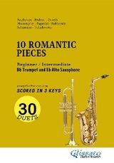 Bb Trumpet and Eb Alto Sax easy duets book - 10 Romantic Pieces (scored in 3 keys) - Johannes Brahms, Antonin Dvorak, Peter Ilyich Tchaikovsky, Modest Mussorgsky, Niccol&ograve; Paganini, Anton Rubinstein, Robert Schumann, Ludwig Van Beethoven