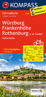 KOMPASS Fahrradkarte W&uuml;rzburg, Frankenh&ouml;he, Rothenburg o. d. Tauber, Hohenlohe - 