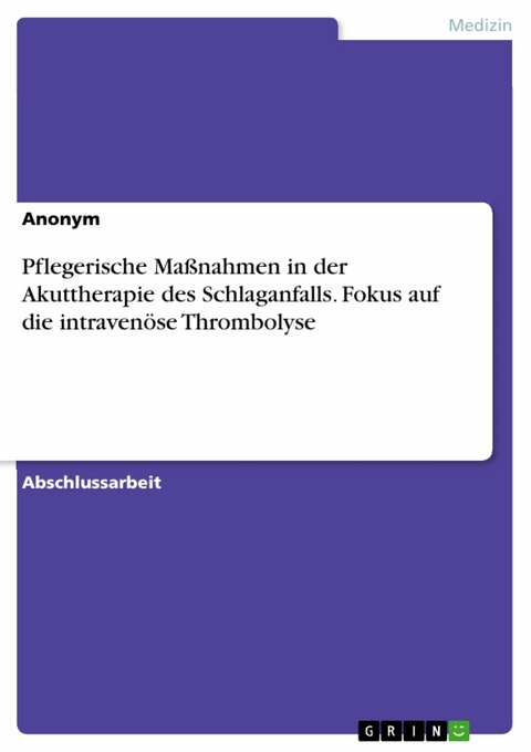 Pflegerische Ma&szlig;nahmen in der Akuttherapie des Schlaganfalls. Fokus auf die intraven&ouml;se Thrombolyse -  Anonym