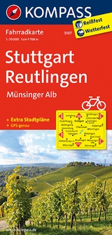 KOMPASS Fahrradkarte 3107 Stuttgart, Reutlingen, M&uuml;nsinger Alb 1:70.000