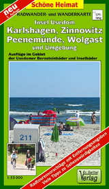 Radwander- und Wanderkarte Insel Usedom, Karlshagen, Zinnowitz, Peenem&uuml;nde, Wolgast und Umgebung