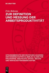 Zur Definition und Messung der Arbeitsproduktivit&auml;t - Fritz Behrens