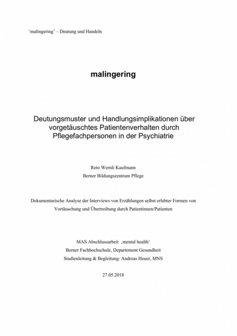 Malingering -  Reto Wernli Kaufmann