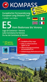KOMPASS Wander-Tourenkarte Europ&auml;ischer Fernwanderweg E5 Vom Bodensee bis Verona 1:50.000